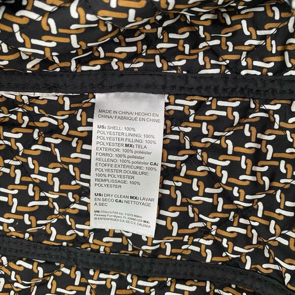 Chicos Quilted Jacket Womens 3 XL Black Button Up Pockets Lightweight Classic - Picture 6 of 9